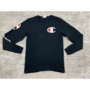 Vintage Champion Shirt Mens Small Black Longsleeve Casual